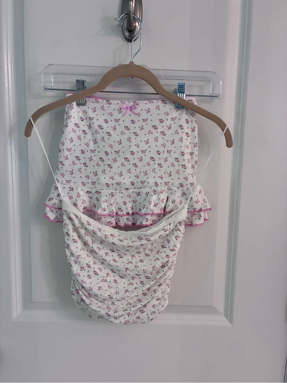 Katie J Floral Ruffled Mini Skirt in Cream and Pink with Matching Tube Top